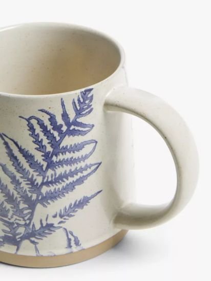 Woodland Floral Glazed Stoneware Mug, Blue/Beige, 450ml