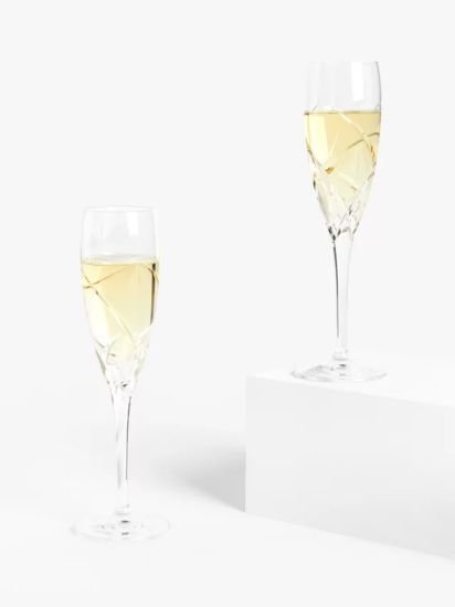 Cut Crystal Glass Champagne Flutes, 160ml, Set of 2, Clear